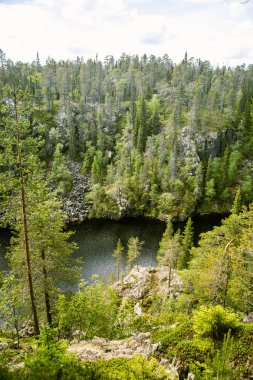 Hossa Finlandiya üzerinden güzel bir göl ve orman manzara