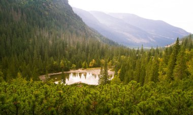 Güzel dağ göl manzara Tatry, Slovakya