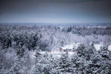 Gri, bulutlu gün - watchtower görünümünden nordic Avrupa'da bir güzel kış manzarası