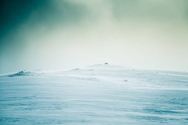 Snowy Norveç Hills güzel, minimalist bir manzara. Temiz, ışık, yüksek anahtar, dekoratif bir görünüm.