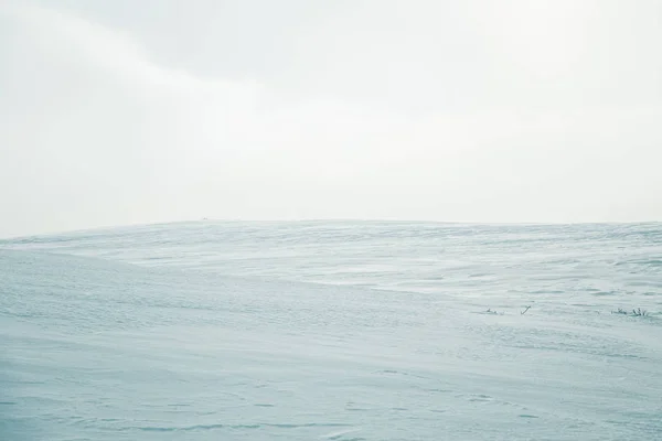 Un bellissimo paesaggio minimalista di pianeggiante, innevato campo norvegese. Pulito, leggero, alto chiave, aspetto decorativo . — Foto Stock