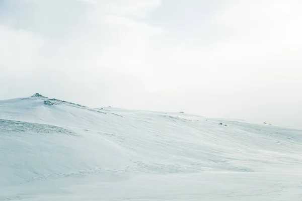 Een prachtige, minimalistische landschap van platte, besneeuwde Noorse veld. Schoon, licht, hoge sleutel, decoratieve uitstraling. — Stockfoto