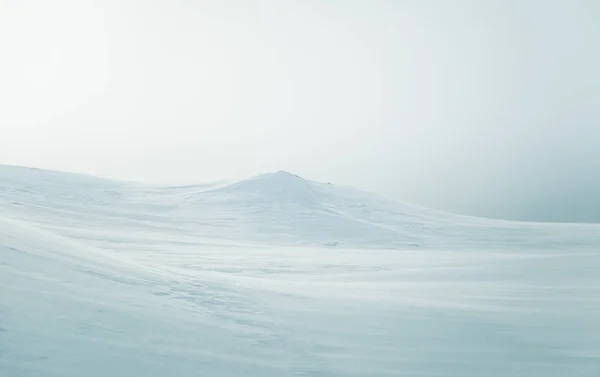 Een prachtige, minimalistische landschap van platte, besneeuwde Noorse veld. Schoon, licht, hoge sleutel, decoratieve uitstraling. — Stockfoto