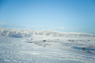 Norveç kışın donmuş bir nehir ile güzel bir manzara