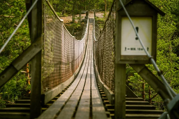 Uma bela ponte suspensa na floresta da Finlândia — Fotografia de Stock