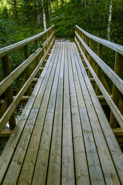 Un hermoso puente colgante en el bosque de Finlandia — Foto de Stock