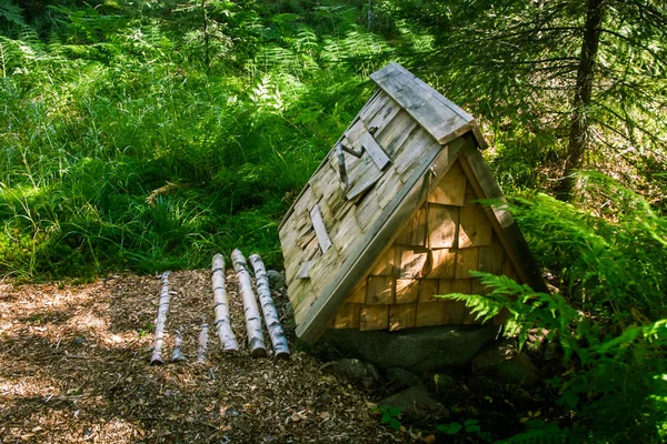 Un bellissimo piccolo edificio in legno nel mezzo della foresta finlandese — Foto Stock