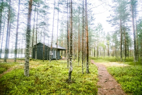 Een mooie kleine houten gebouw in het midden van de Finse bossen — Stockfoto