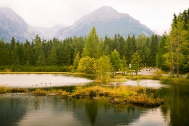 Güzel dağ göl manzara Tatry, Slovakya