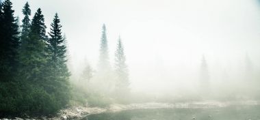 Bir sis Tatry, Slovakya güzel dağ gölde. Düşük doygunluk retro tarzı