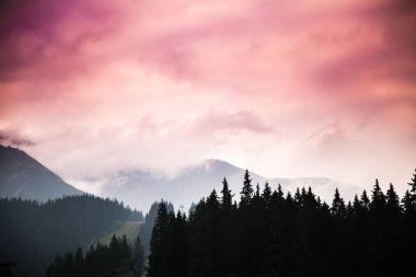 Bir güzel renkli gün batımı Tatra Dağları'nda. Dekoratif bir görünüm