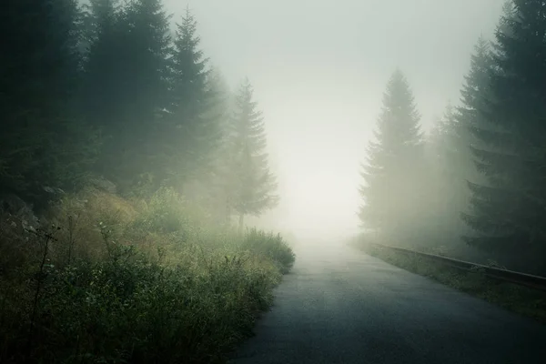 Uma bela paisagem de montanha com uma estrada — Fotografia de Stock