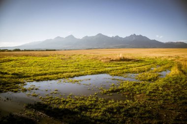 Güzel Slovakça bir manzara, arka planda Tatra Dağları ile