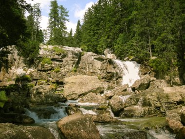 Güzel dağ nehir manzarası Tatry, Slovakya