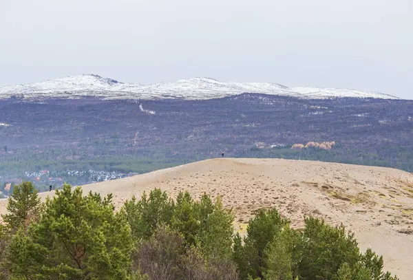 Güzel bir kumul Norveç ortasında. Sonbahar Merkezi İskandinavya Kuzey çölde. Çorak bir arazi gibi görünüyor renkli sahne.