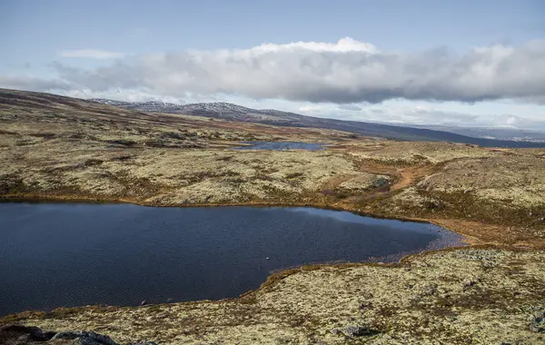 Norveç'te deniz seviyesinden yüksek bir güzel dağ gölü. Göl, renkli sonbahar yatay.