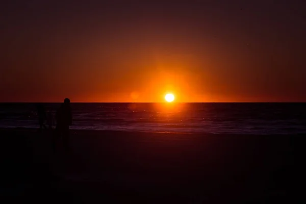 Menschen Die Strand Bei Sonnenuntergang Bernsteine Pflücken Schöner Abendspaziergang Mit — Stockfoto