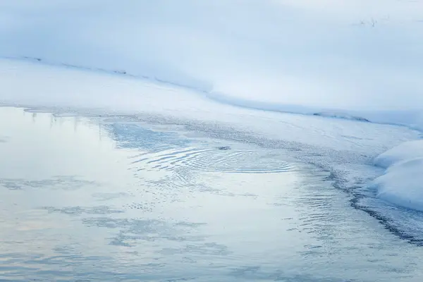 Schöner Zugefrorener Fluss Mit Einem Baum Ufer Weiße Winterlandschaft Zentralnorwegen — Stockfoto