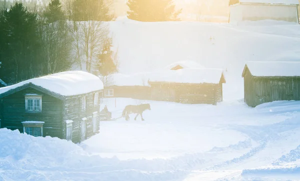 Krajobraz Piękny Poranek Røros Światowe Dziedzictwo Unesco Miasto Środkowej Norwegii — Zdjęcie stockowe