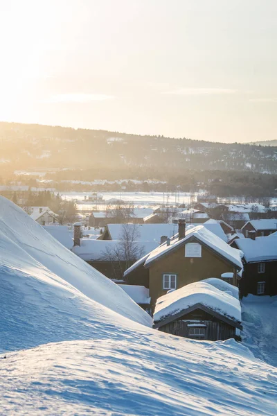 Krajobraz Piękny Poranek Røros Światowe Dziedzictwo Unesco Miasto Środkowej Norwegii — Zdjęcie stockowe