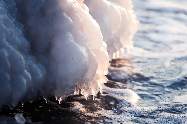 Een Prachtig Bevroren Zout Water Het Strand Van Baltische Zee — Stockfoto