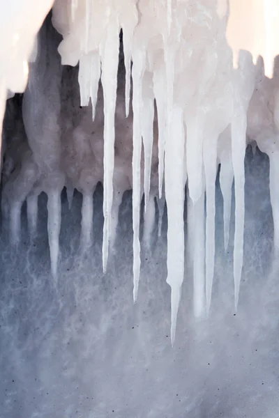 Beautiful Hangign Icicles Salt Water Coast Baltic Sea Ice Beach — Stock Photo, Image