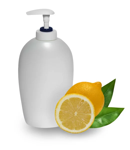 Ambalaj tasarımı izole limon ile sıvı sabun. 