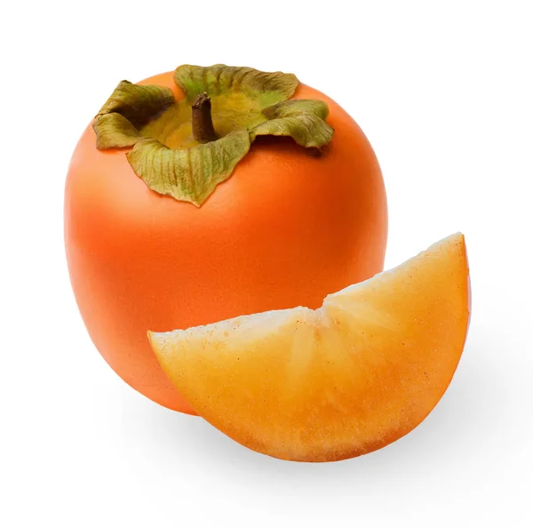 Een Hele Persimmon Segment Geïsoleerd Een Witte Achtergrond Kaki Sharon — Stockfoto