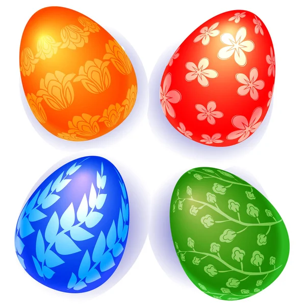 Set of color Easter eggs with a floral pattern and 3D effect .realistic eggs on a white background — Stock Vector