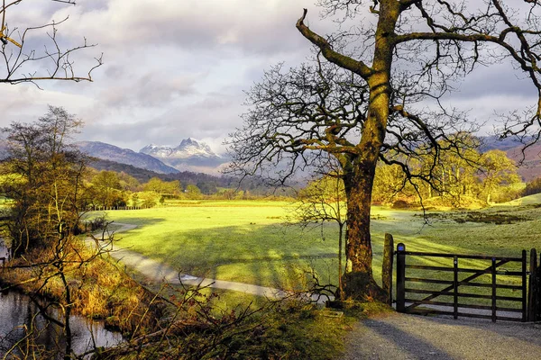 Camino a lo largo del río Brathay, Elterwater en una mañana de invierno —  Fotos de Stock