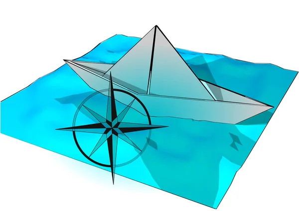 Barco de papel en el mar — Vector de stock