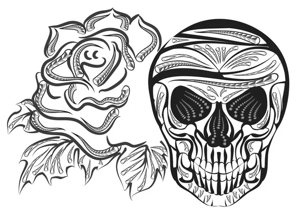 Crâne et Rose — Image vectorielle