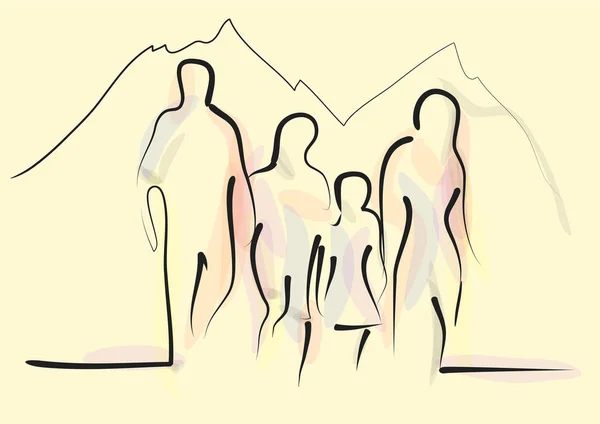 Famiglia escursionismo vettoriale illustrazione — Vettoriale Stock