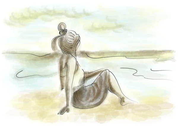 Femme seule sur la plage — Image vectorielle