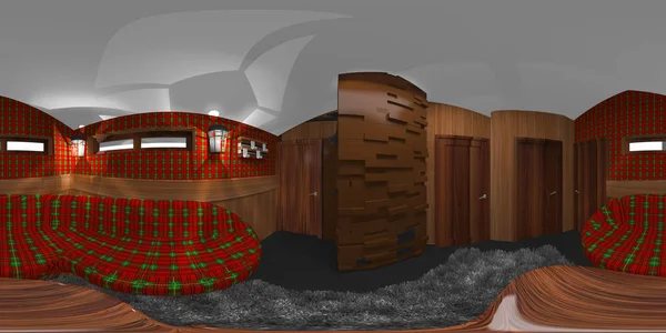 Intérieur de la chambre hdri avec illustration 3d tartan — Photo