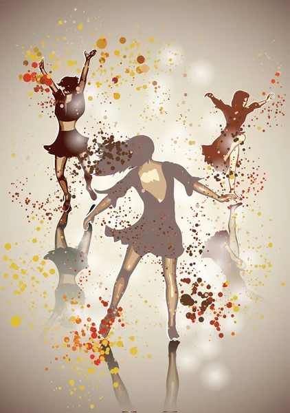 Tres chicas bailando — Vector de stock