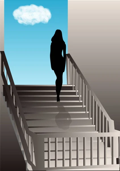 Chica en las escaleras — Vector de stock