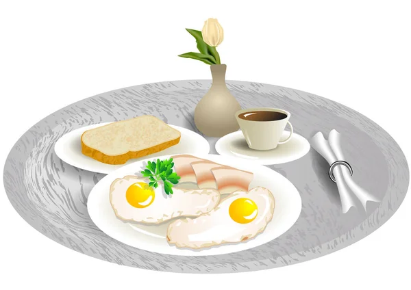Plateau de petit déjeuner avec tulipe — Image vectorielle