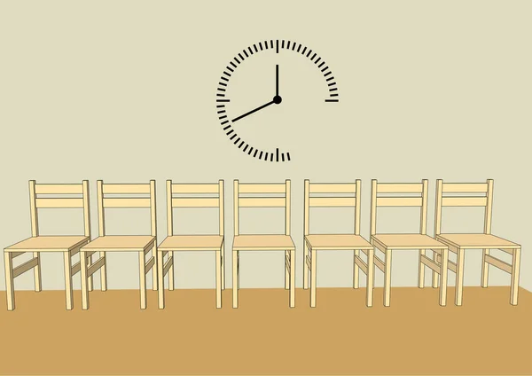 候车室带钟表的长椅 — 图库矢量图片