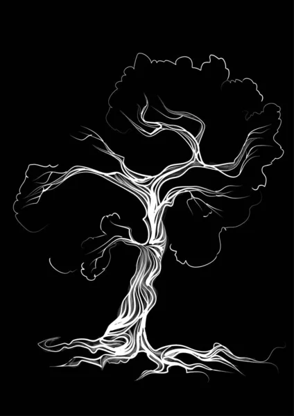 Valkoinen Puu Eristetty Mustalla Pohjalla — vektorikuva