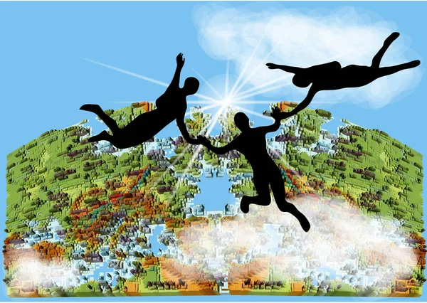 跳伞极限运动 跳伞组自由落体飞行 — 图库矢量图片