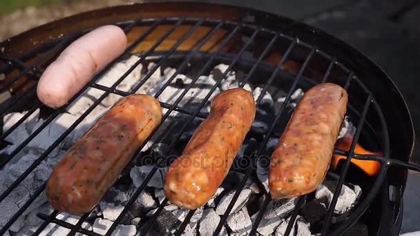 Enchidos em um churrasco — Vídeo de Stock