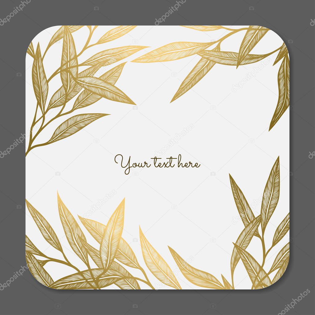 Gold leaves. Vector decorative collection of floral frame.