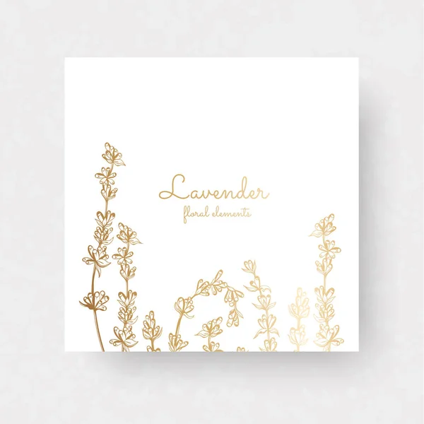 Lavanda dorada. Decoración adornada para invitaciones, tarjetas de felicitación de boda, certificado, etiquetas . — Archivo Imágenes Vectoriales