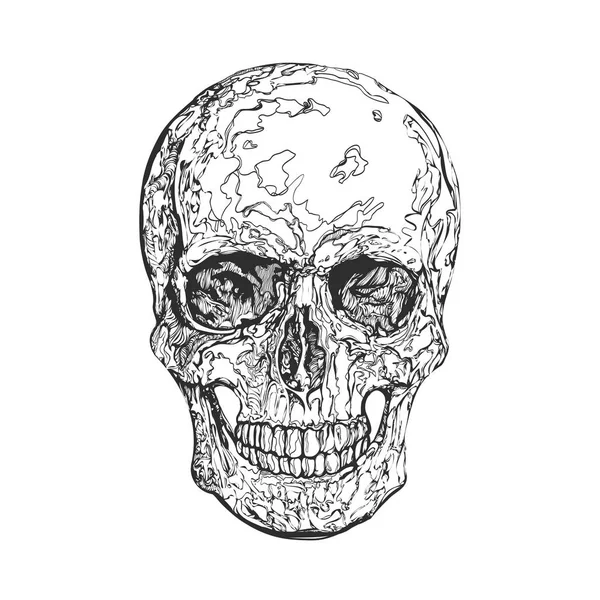 Fehér háttéren fekete koponya. Vektor skull print, jelkép, t-shirt design, kártyák, címkék. — Stock Vector