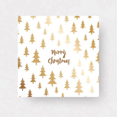 Metinle Merry Christmas ve grunge köknar ağaçlarının altın kartı.