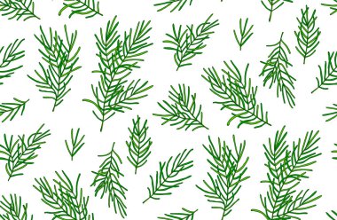 Dikişsiz desen beyaz zemin üzerine yeşil çam dalı.