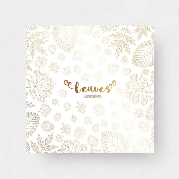 Hojas sobre fondos blancos. Hojas de oro para invitaciones, tarjetas de felicitación de boda, certificado, etiquetas — Archivo Imágenes Vectoriales