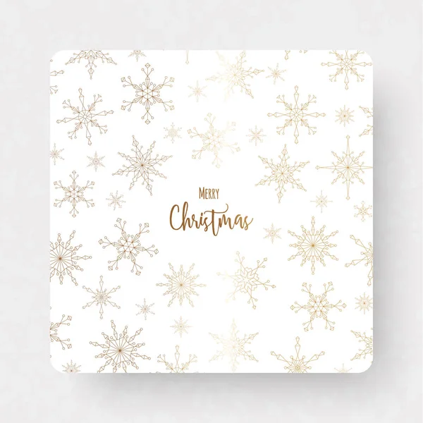 Cartão dourado com texto Feliz Natal e floco de neve — Vetor de Stock