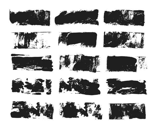 Ensemble de zone de texte rectangulaire. Bande de peinture grunge. Coup de pinceau vectoriel. Collection de pinceaux isolés noirs.Grunge vectoriel avec place pour votre texte. Bannières de peinture . — Image vectorielle